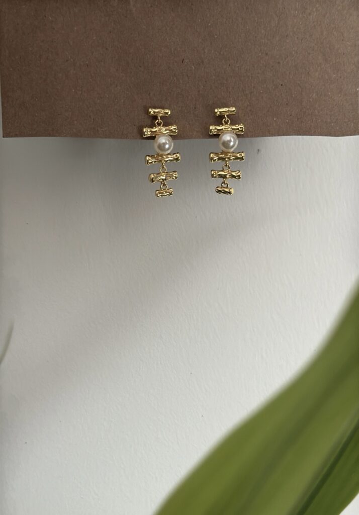 Kyoto Pearl Drop Earrings | 18K Gold Plated | Stacked Bar & Pearl | Annjueri