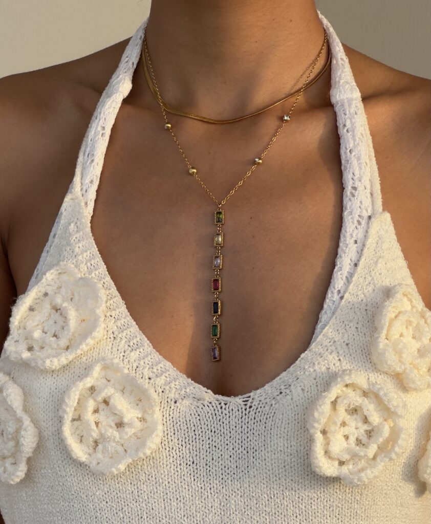 Marrakech Drop Necklace | 18K Gold Plated | Multicolour Gem Lariat | Annjueri