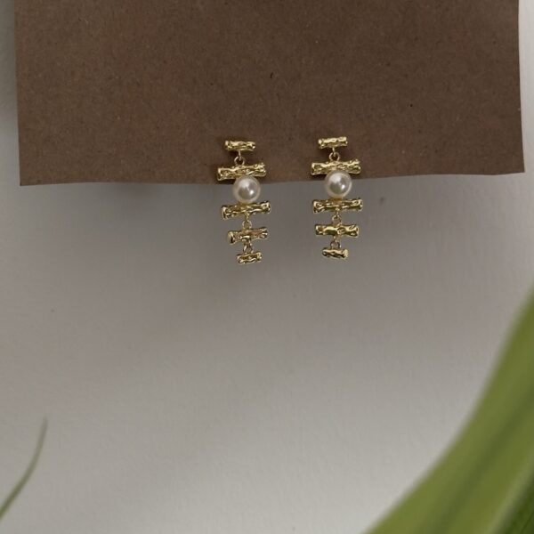 Kyoto Pearl Drop Earrings | 18K Gold Plated | Stacked Bar & Pearl | Annjueri