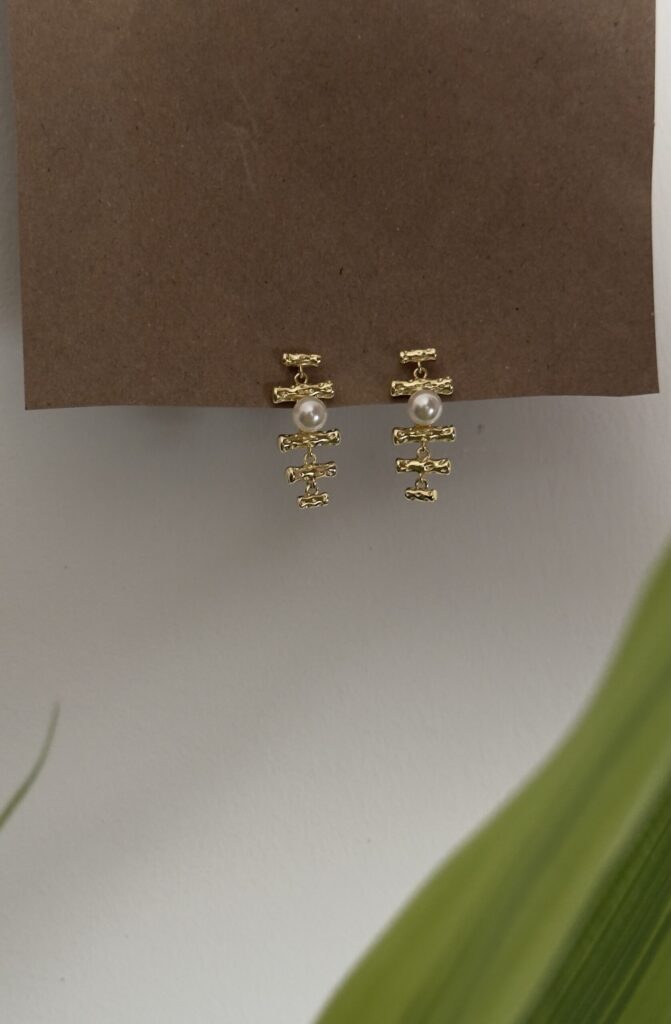 Kyoto Pearl Drop Earrings | 18K Gold Plated | Stacked Bar & Pearl | Annjueri