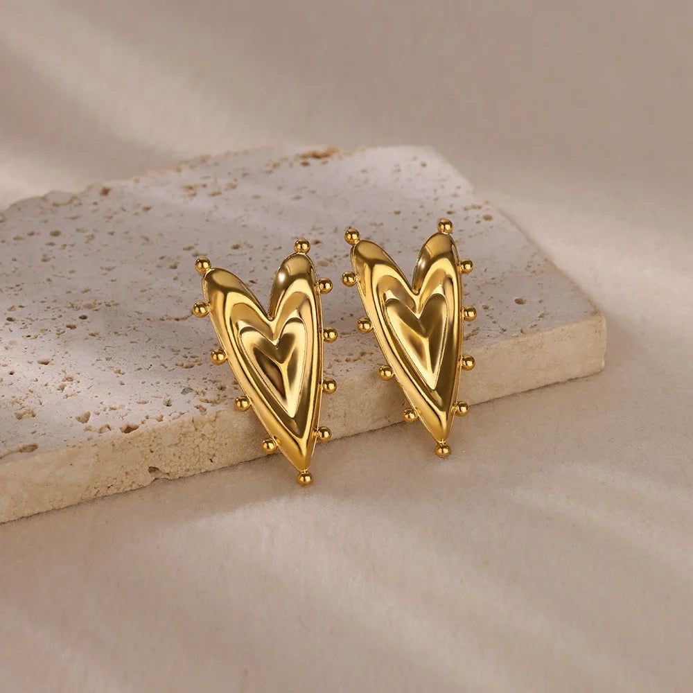 Sculpt Heart Earrings | 24K Gold Plated | Annjueri